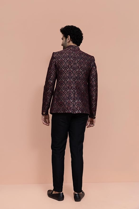 Kisah Men Maroon Ethnic Motifs Bandhgala Trouser Set - Image 4