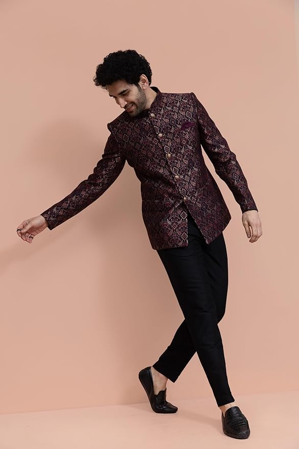 Kisah Men Maroon Ethnic Motifs Bandhgala Trouser Set - Image 5
