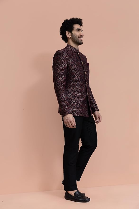 Kisah Men Maroon Ethnic Motifs Bandhgala Trouser Set - Image 6