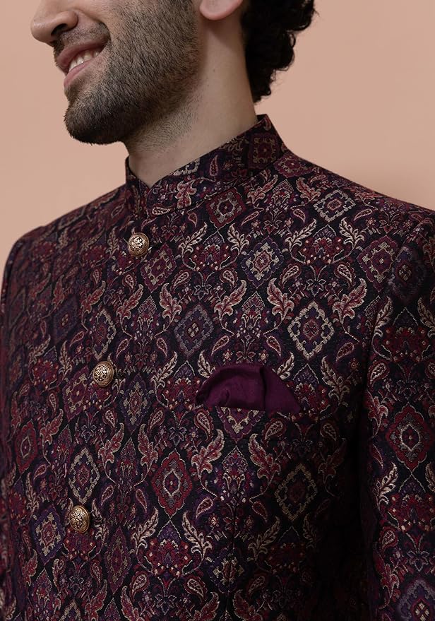 Kisah Men Maroon Ethnic Motifs Bandhgala Trouser Set - Image 7