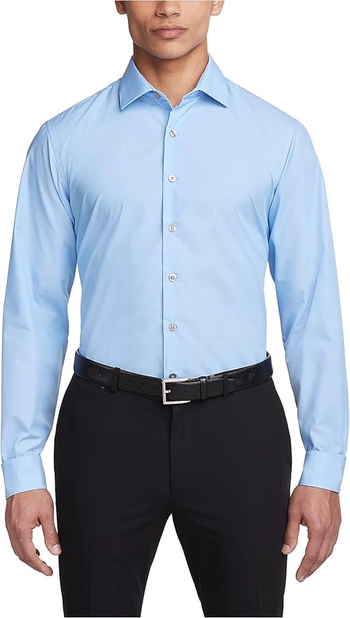 Kenneth Cole REACTION Unlisted Men's Slim Fit Solid Cotton Spread Collar Full Sleeves Formal Dress Shirt