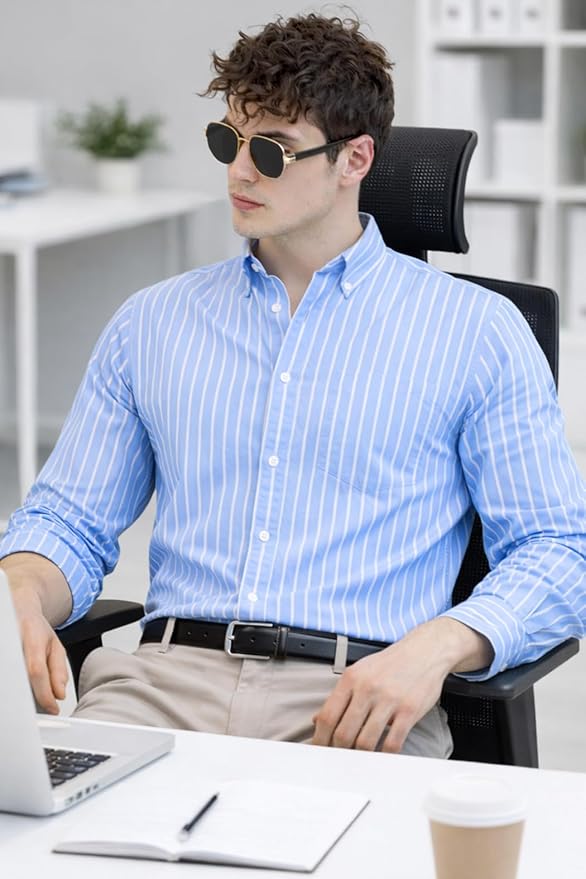 U TURN Men's Casual Printed Striped Stylish Latest Formal Plus Size Shirt for Men | Cotton Mix 220 GSM - Image 4