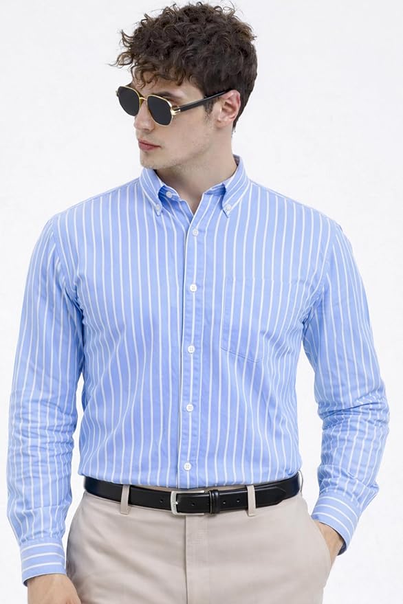 U TURN Men's Casual Printed Striped Stylish Latest Formal Plus Size Shirt for Men | Cotton Mix 220 GSM - Image 2