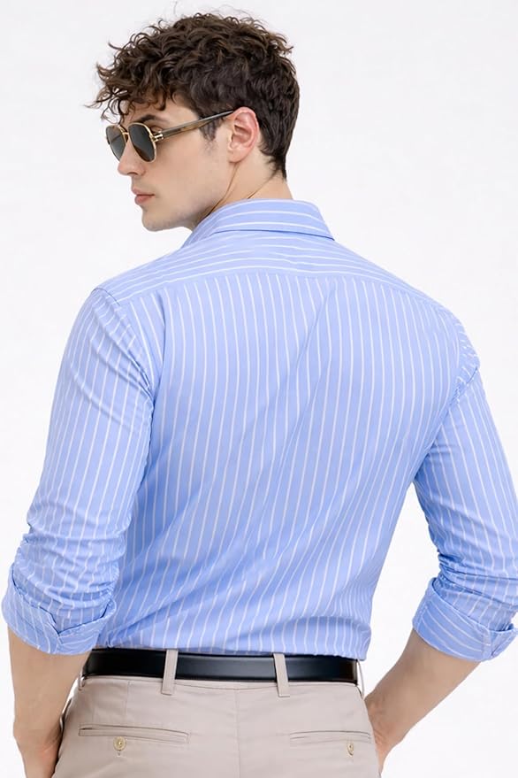U TURN Men's Casual Printed Striped Stylish Latest Formal Plus Size Shirt for Men | Cotton Mix 220 GSM - Image 3